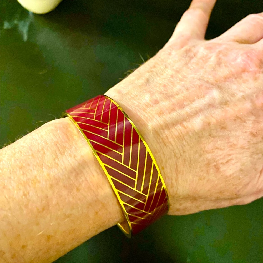 J Crew burgundy and gold wide bangle bracelet